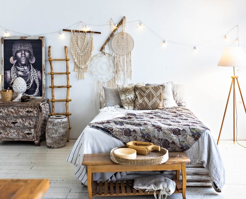 Moscow,Russia-december,2021:,Bright,And,Light,Bedroom,.boho,Style,Interior.