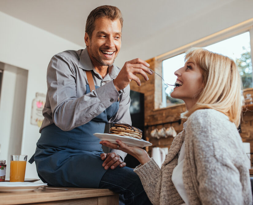 Husband,Feeding,His,Wonderful,Wife,During,Breakfast